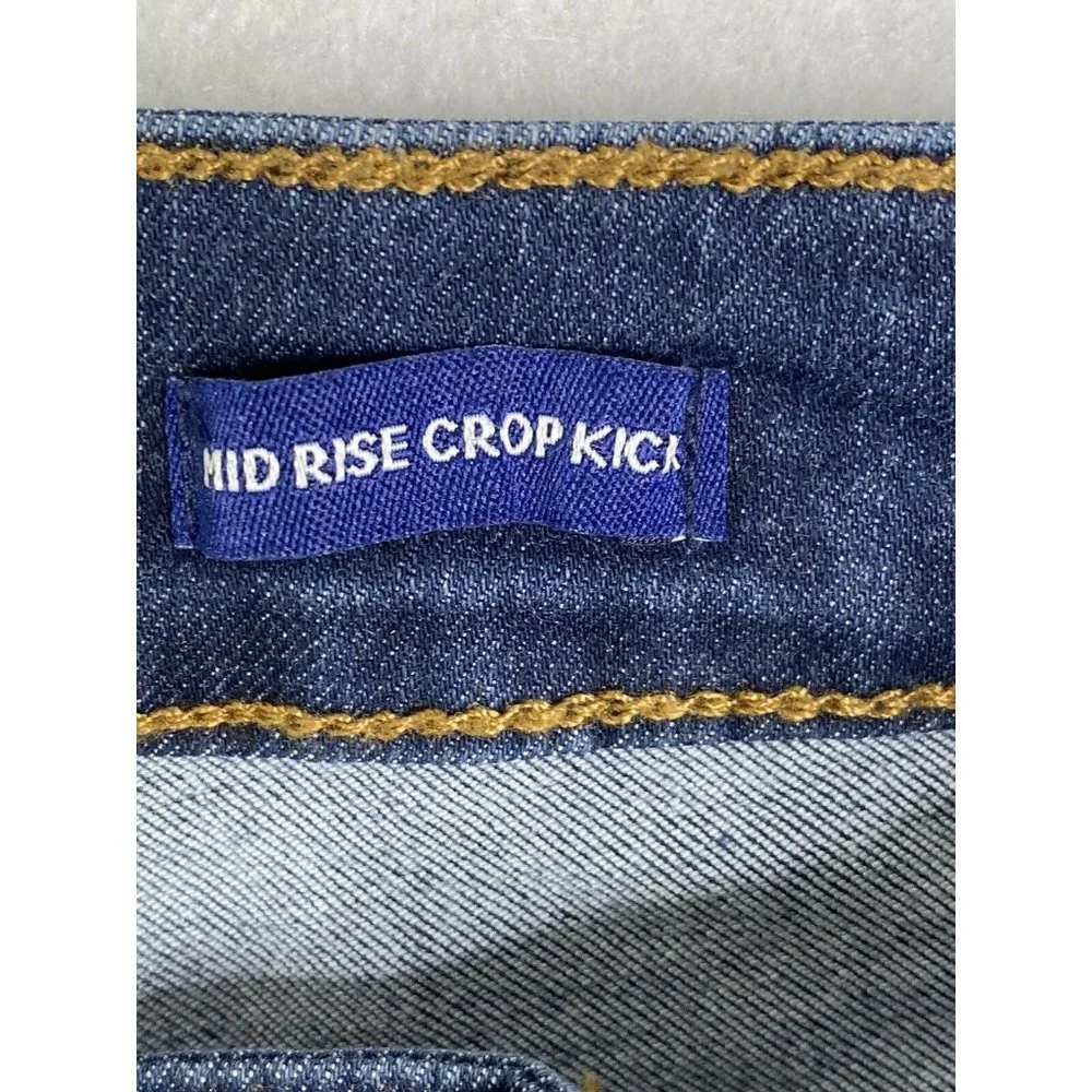 Chaps Ladies' Mid Rise Crop Kick‎ Flare Jeans Dark Blue Denim Size 6/28 NWT